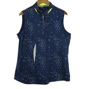 Jamie Sadock Top Golf Pro Shirt Blue Gray Polka Dot Sleeveless 1/4 Zip Size XL